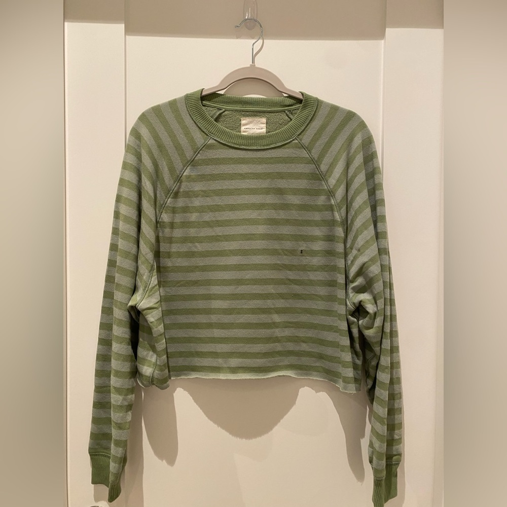 NWT American Eagle Green Striped Cropped Sweater